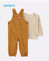 CARTERS BOYS 2 PCS OVERALLS & STRIPED BODYSUIT SET