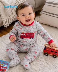 CARTERS FIRE TRUCK FLEECE FOOTIE SLEEP & PLAY ROMPER