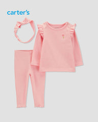 CARTERS GIRLS 3 PCS THERMAL TOP & BOTTOM SET WITH HEADBAND