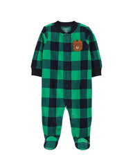 CARTERS GREEN BEAR SNAP-UP FLEECE SLEEP & PLAY ROMPER