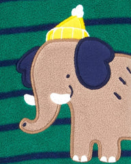 CARTERS GREEN ELEPHANT FLEECE SLEEP & PLAY ROMPER