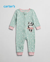 CARTERS GREEN POLKA DOT PANDA ROMPER