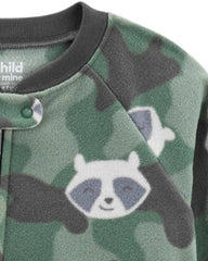 CARTERS GREEN RACCOON PRINT FLEECE ROMPER