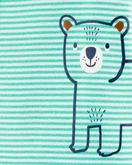 CARTERS GREEN STRIPED BEAR SNUG FIT ROMPER