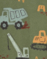 CARTERS GREEN VEHICLES PRINT MICRO FLEECE ROMPER