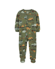 CARTERS GREEN VEHICLES PRINT MICRO FLEECE ROMPER