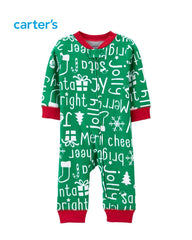 CARTERS GREEN ZIP UP PRINTED COTTON ROMPER