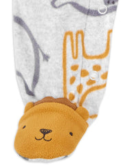 CARTERS GREY ANIMAL FLEECE SNAP-UP SLEEP & PLAY ROMPER