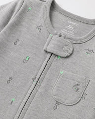 CARTERS GREY LITTLE DINO SLEEP & PLAY ZIPPER ROMPER