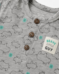 CARTERS GREY RHINO PRINT HENLEY ROMPER