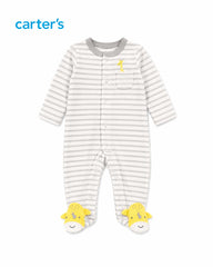 CARTERS GREY STRIPED GIRAFFE FOOTIE SLEEP & PLAY ROMPER