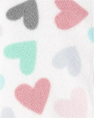 CARTERS HEARS PRINT MICRO FLEECE FOOTED ROMPER