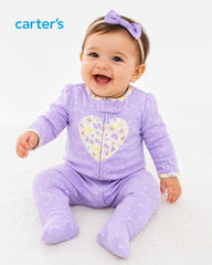 CARTERS HEART FLORAL POLKA DOT SLEEP & PLAY ROMPER