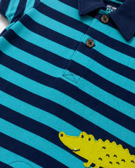 CARTERS JUST ONE YOU TEAL & NAVY STRIPED ALLIGATOR POLO ROMPER