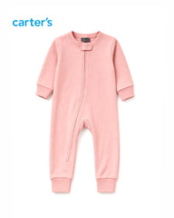 CARTERS LIGHT PINK COMFORT ESSENTIAL ZIP UP ROMPER