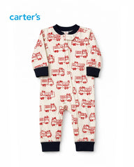 CARTERS LITTLE FIRE ENGINE SKETCH BABY ZIP UP ROMPER