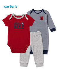 CARTERS LITTLE MVP 3 PCS JUMPSUIT, BODYSUIT & TROUSER SET
