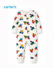 CARTERS MONSTER RACE PRINT ZIP UP ROMPER