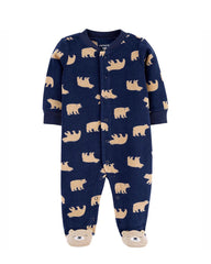 CARTERS NAVY BEAR MICRO FLEECE FOOTED ROMPER