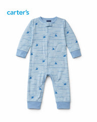 CARTERS OCEAN WAVES SHARK ZIP UP ROMPER