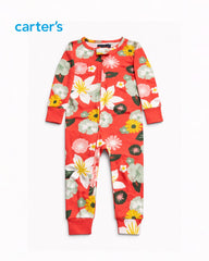 CARTERS ORANGE BLOOM GARDEN ZIP UP ROMPER