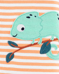 CARTERS ORANGE STRIPED CHAMELEON APPLIQUE ZIP ROMPER