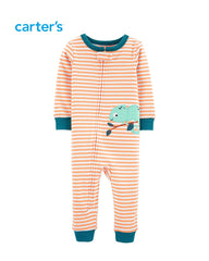 CARTERS ORANGE STRIPED CHAMELEON APPLIQUE ZIP ROMPER