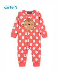 CARTERS PEACHY MONKEY POLKA DOT ZIP ROMPER