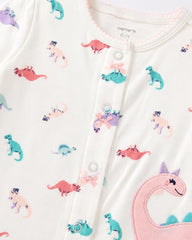 CARTERS PFF WHITE DINOSAUR FOOTED SLEEP & PLAY ROMPER
