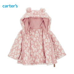 CARTERS PINK BABY PLUSH CARDIGAN WITH HOOD AND LEOPARD EARS