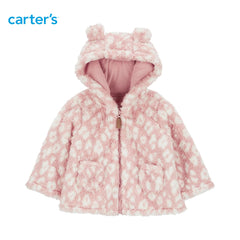 CARTERS PINK BABY PLUSH CARDIGAN WITH HOOD AND LEOPARD EARS