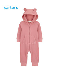 CARTERS PINK HOODED BABY ROMPER WITH EARS