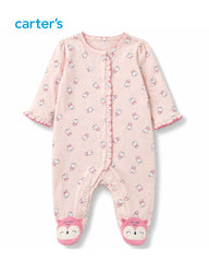 CARTERS PINK OWL PRINT RUFFLE FOOTED SLEEP & PLAY ROMPER