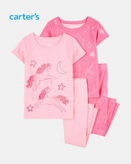 CARTERS PINK UNICORN 4 PACK T-SHIRT WITH PAYJAMA SET