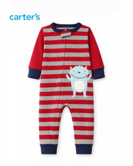 CARTERS PLAYFUL MONSTER STRIPE BABY ZIP UP ROMPER