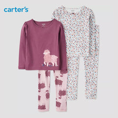CARTERS PURPLE SHEEP PRINTED TOP WITH PAJAMA 4 PCS SET