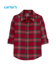 CARTERS RED PLAID BUTTON DOWN SHIRT