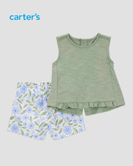 CARTERS TODDLER GIRLS 2 PCS FLORAL TANK TOP AND SHORT SET
