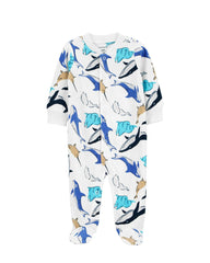 CARTERS WHALE PRINT FLEECE SLEEP & PLAY ROMPER