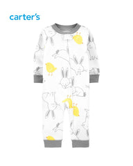 CARTERS WHITE BUNNY AND CHICK ZIP ROMPER