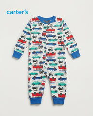 CARTERS WHITE LITTLE DRIVERS PRINTED ROMPER