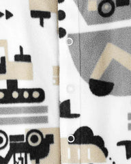 CARTERS WHITE VEHICLE FLEECE SLEEP & PLAY ROMPER