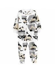 CARTERS WHITE VEHICLE FLEECE SLEEP & PLAY ROMPER