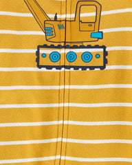 CARTERS YELLOW STRIPED CONSTRUCTION SNUG FIT ROMPER