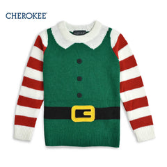 CHEROKEE GIRLS WHITE GREEN DECORATIVE SWEATER