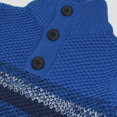 COOL CLUB BLUE STRIPED CABLE KNIT MOCK NECK SWEATER