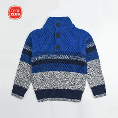 COOL CLUB BLUE STRIPED CABLE KNIT MOCK NECK SWEATER