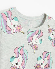 COOL CLUB GREY LONG SLEEVE UNICORN PRINTED DRESS