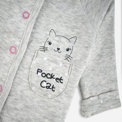 COOL CLUB LIGHT GREY POCKET CAT DOUBLE LAYERED TOP