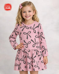 COOL CLUB PINK BOW PRINT LONG SLEEVE DRESS